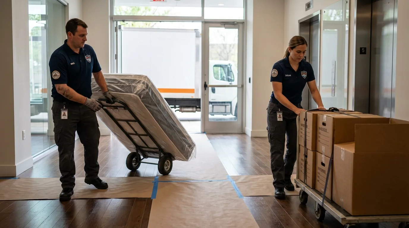 Professional apartment movers loading elevator in Valatie, NY