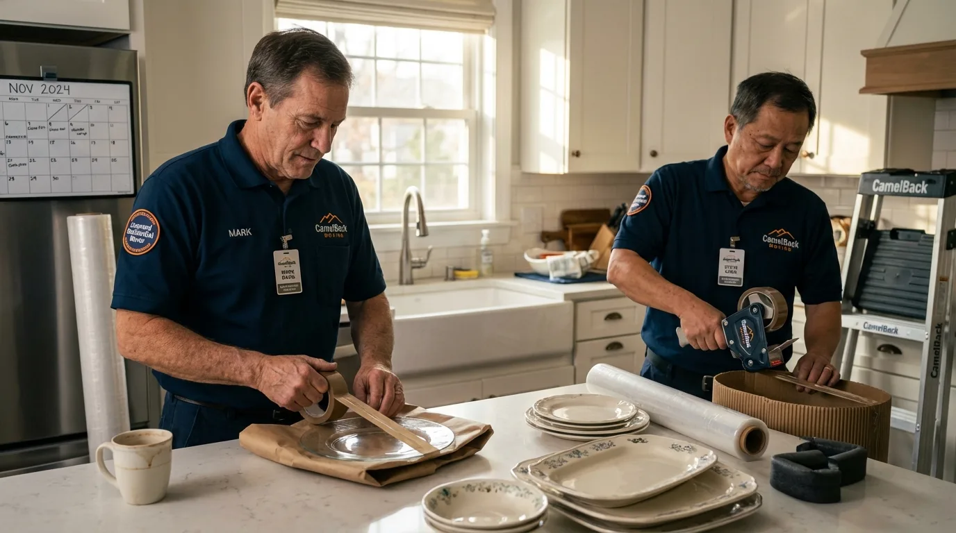 Professional crew packing kitchen dishware in Valatie, NY